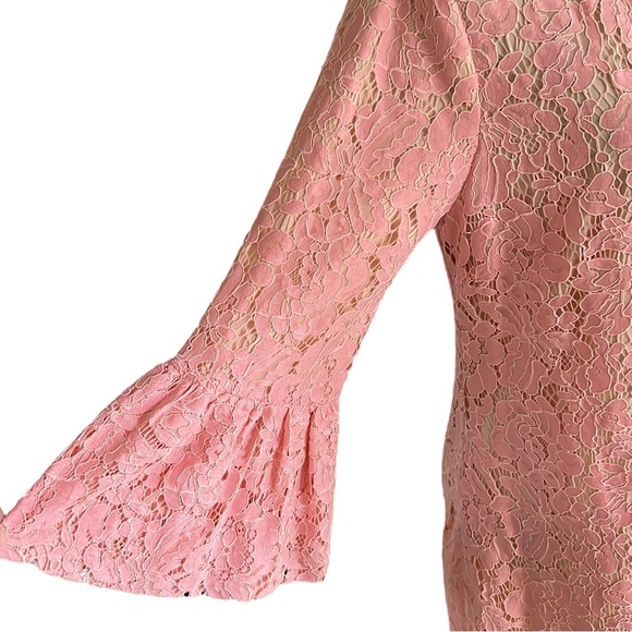 NWT JB by Julie Brown Pink Lace 3/4 Ruffle Bell Sleeve Shift Mini Dress - M - Picture 4 of 12